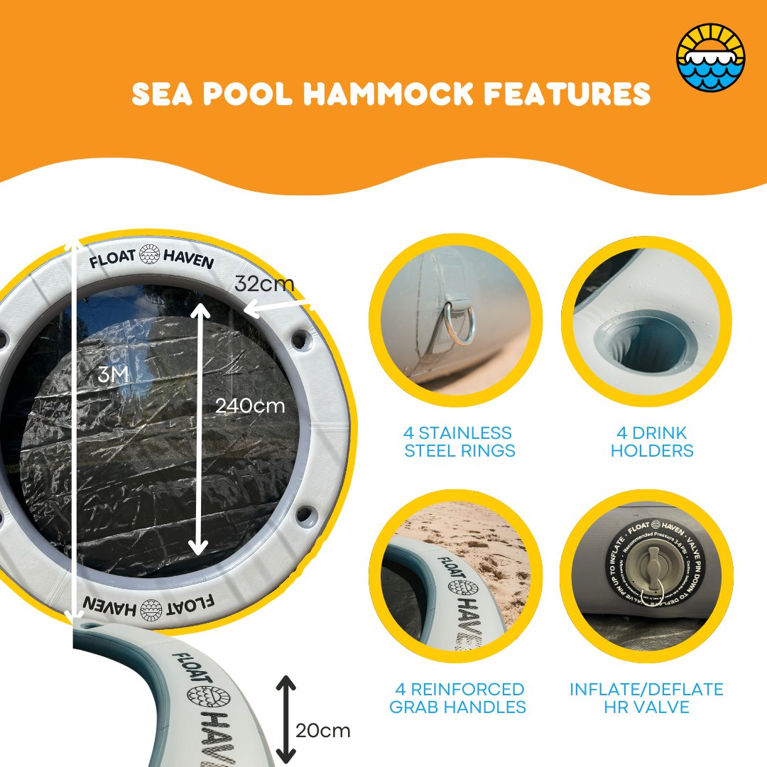 SEA POOL – 3M Large Round Inflatable River Float - Floating Island - Water Hammock - Float Haven