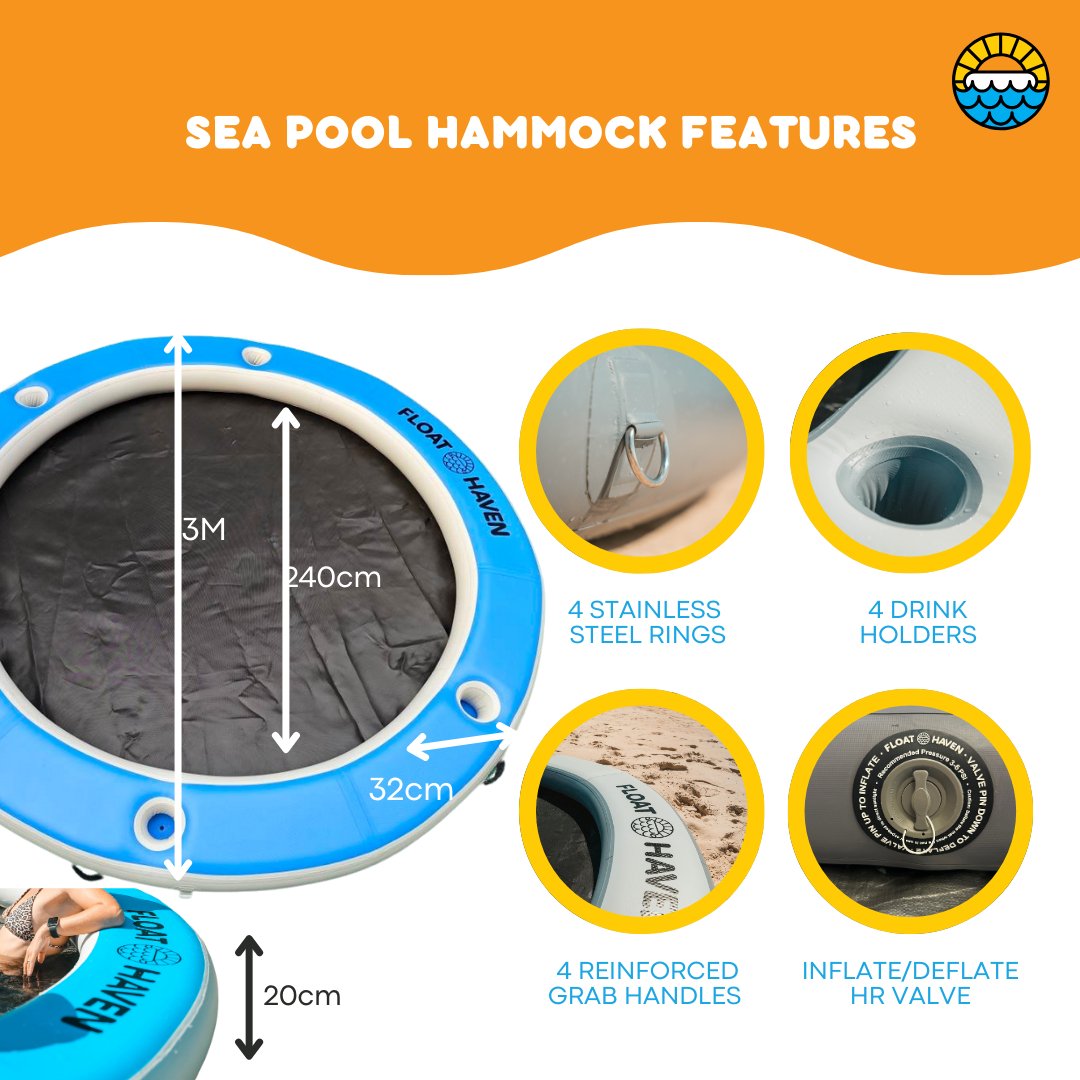 SEA POOL – 3M Large Round Inflatable River Float - Floating Island - Water Hammock - Float Haven