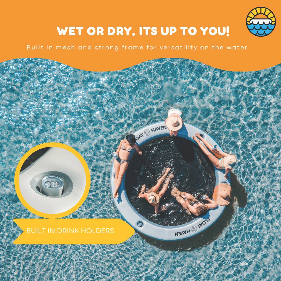 SEA POOL – 3M Large Round Inflatable River Float - Floating Island - Water Hammock - Float Haven